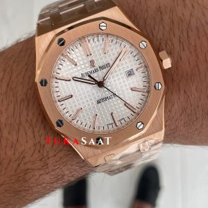 Audemars Piguet Royal Oak Beyaz Kadran 15400OR Rose Replika Saat