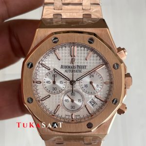 Audemars Piguet Royal Oak Chronograph 26240OR Beyaz Kadran Rose Replika Saat