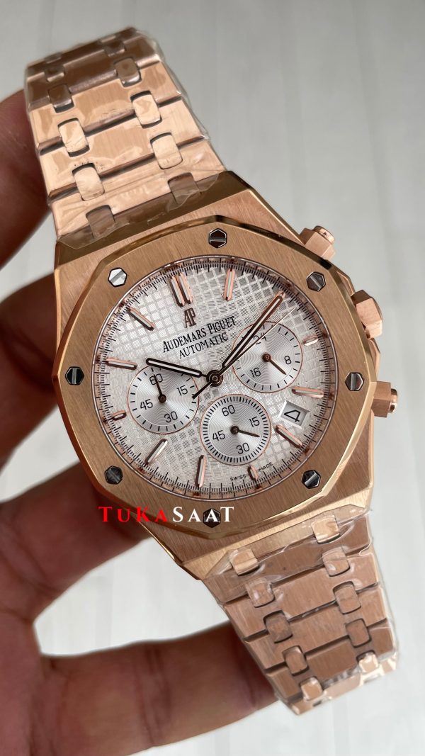 Audemars Piguet Royal Oak Chronograph 26240OR Beyaz Kadran Rose Replika Saat Audemars Piguet Royal Oak Chronograph 26240OR Beyaz Kadran Rose Replika Saat