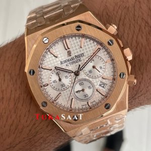 Audemars Piguet Royal Oak Chronograph 26240OR Beyaz Kadran Rose Replika Saat