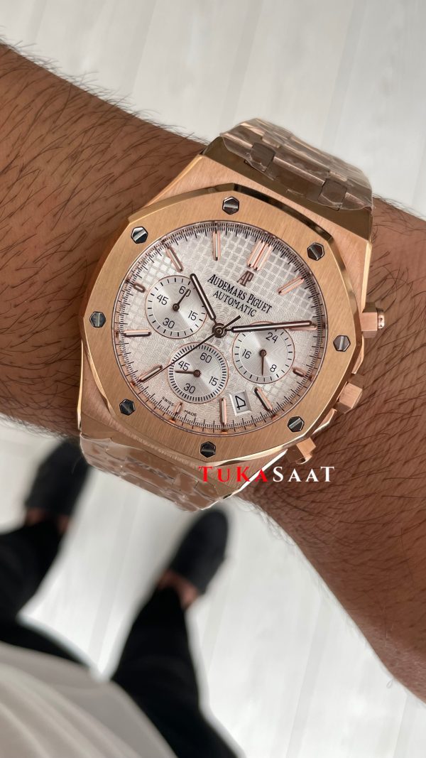 Audemars Piguet Royal Oak Chronograph 26240OR Beyaz Kadran Rose Replika Saat Audemars Piguet Royal Oak Chronograph 26240OR Beyaz Kadran Rose Replika Saat