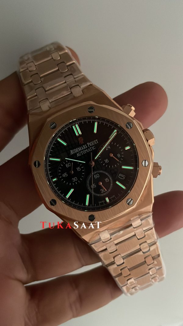 Audemars Piguet Royal Oak Chronograph 26240OR Siyah Kadran Rose Replika Saat Audemars Piguet Royal Oak Chronograph 26240OR Siyah Kadran Rose Replika Saat