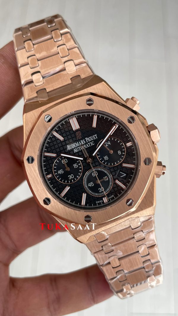 Audemars Piguet Royal Oak Chronograph 26240OR Siyah Kadran Rose Replika Saat Audemars Piguet Royal Oak Chronograph 26240OR Siyah Kadran Rose Replika Saat