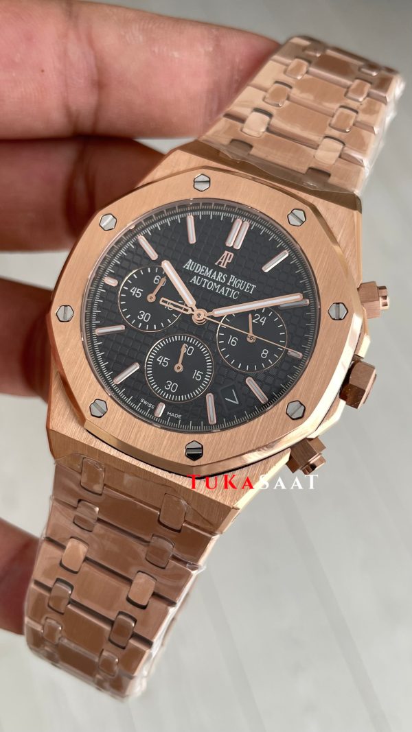Audemars Piguet Royal Oak Chronograph 26240OR Siyah Kadran Rose Replika Saat Audemars Piguet Royal Oak Chronograph 26240OR Siyah Kadran Rose Replika Saat