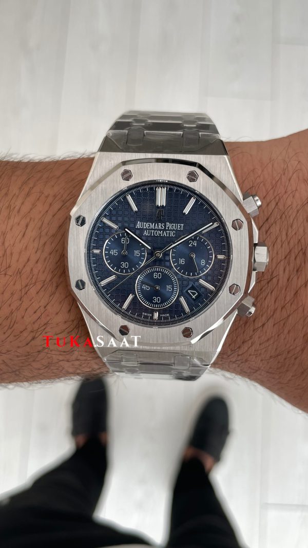 Audemars Piguet Royal Oak Chronograph 26240ST Mavi Kadran 41 mm Silver Replika Saat Audemars Piguet Royal Oak Chronograph 26240ST Mavi Kadran 41 mm Silver Replika Saat