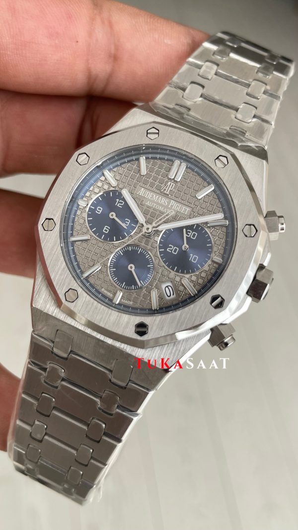 Audemars Piguet Royal Oak Chronograph 26331IP Gri Kadran 20th Anniversary 41mm Silver Replika Saat Audemars Piguet Royal Oak Chronograph 26331IP Gri Kadran 20th Anniversary 41mm Silver Replika Saat