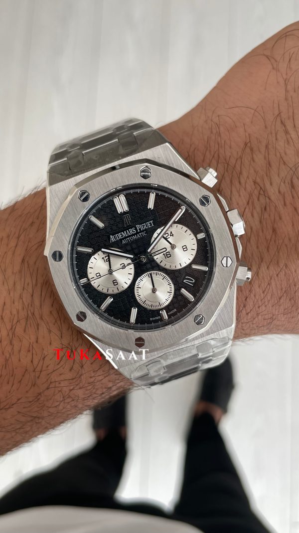 Audemars Piguet Royal Oak Chronograph 26331ST Siyah Kadran 41mm Silver Replika Saat Audemars Piguet Royal Oak Chronograph 26331ST Siyah Kadran 41mm Silver Replika Saat