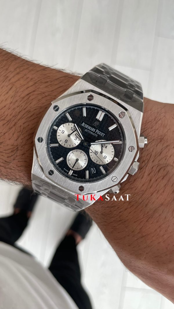 Audemars Piguet Royal Oak Chronograph 26331ST Siyah Kadran 41mm Silver Replika Saat Audemars Piguet Royal Oak Chronograph 26331ST Siyah Kadran 41mm Silver Replika Saat