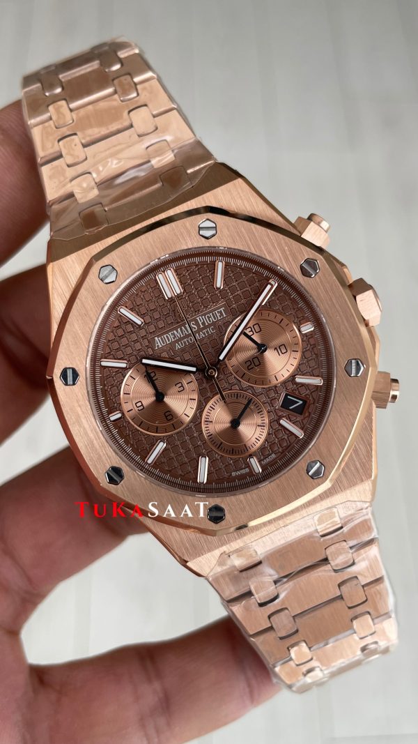 Audemars Piguet Royal Oak Chronograph Kahverengi Kadran 26331OR Chocolate Rose Replika Saat Audemars Piguet Royal Oak Chronograph Kahverengi Kadran 26331OR Chocolate Rose Replika Saat