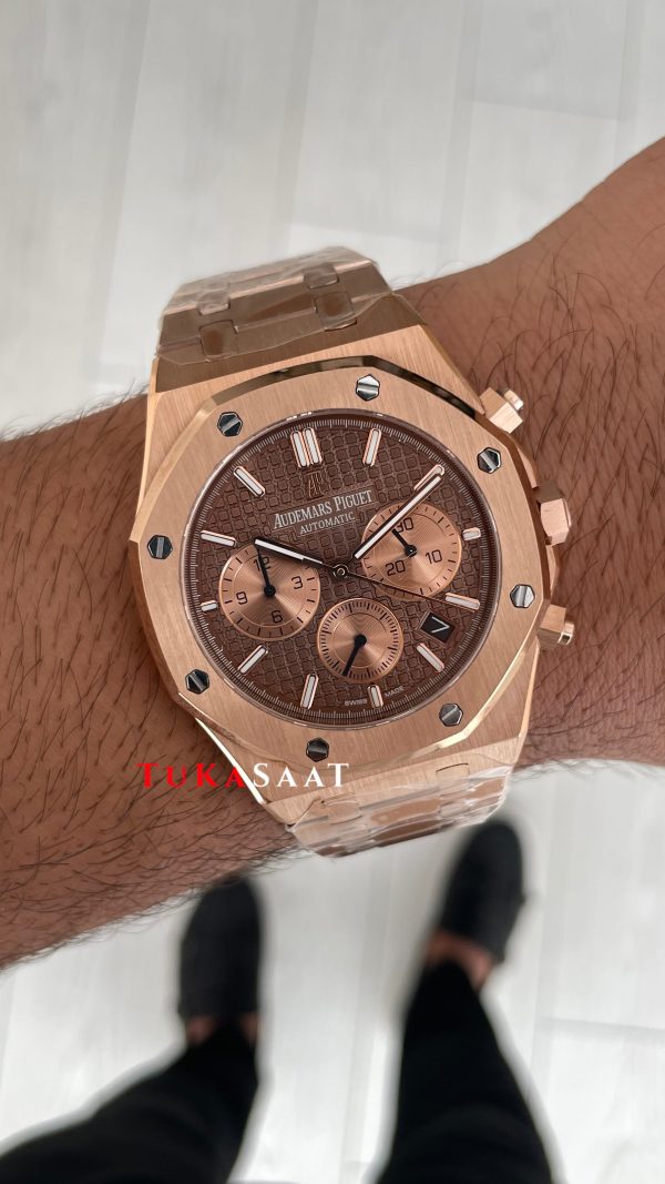 Audemars Piguet Royal Oak Chronograph Kahverengi Kadran 26331OR Chocolate Rose Replika Saat Audemars Piguet Royal Oak Chronograph Kahverengi Kadran 26331OR Chocolate Rose Replika Saat
