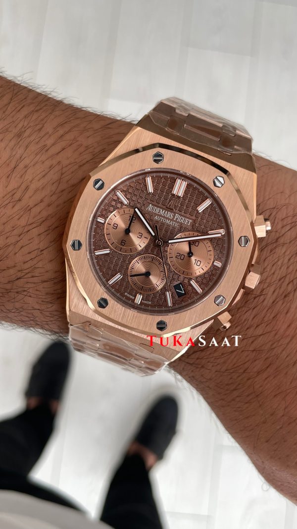 Audemars Piguet Royal Oak Chronograph Kahverengi Kadran 26331OR Chocolate Rose Replika Saat Audemars Piguet Royal Oak Chronograph Kahverengi Kadran 26331OR Chocolate Rose Replika Saat