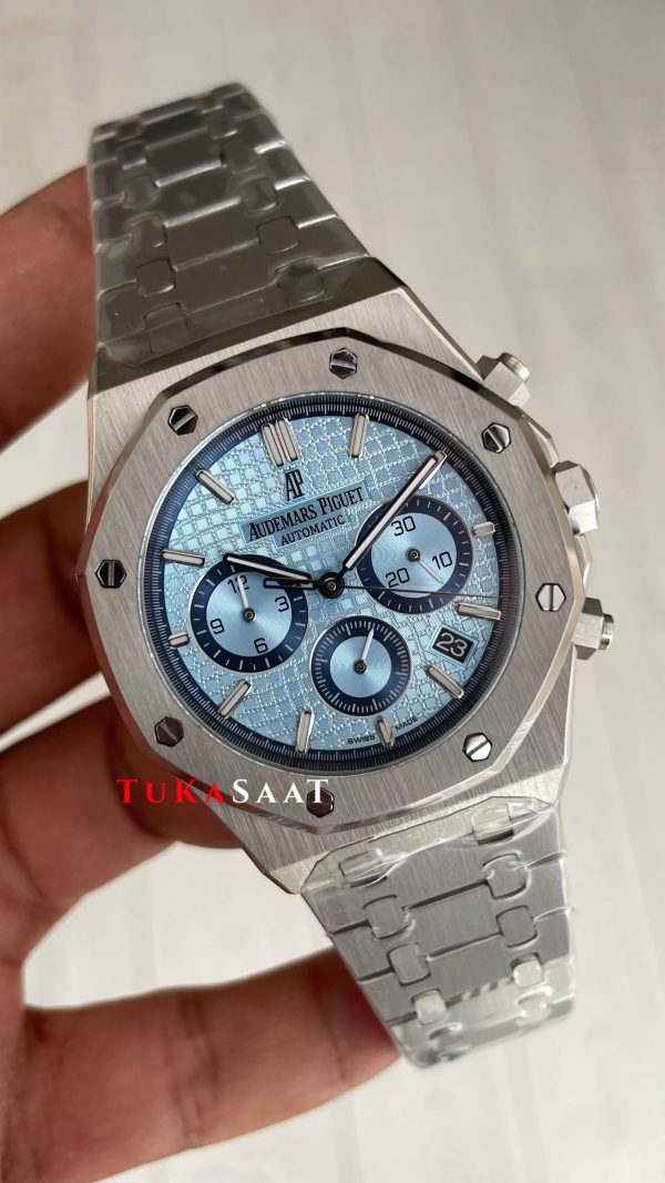 Audemars Piguet Royal Oak Chronograph Tifany 26331ST Ice Blue 41 mm Silver Replika Saat Audemars Piguet Royal Oak Chronograph Tifany 26331ST Ice Blue 41 mm Silver Replika Saat