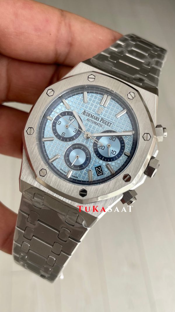 Audemars Piguet Royal Oak Chronograph Tifany 26331ST Ice Blue 41 mm Silver Replika Saat Audemars Piguet Royal Oak Chronograph Tifany 26331ST Ice Blue 41 mm Silver Replika Saat