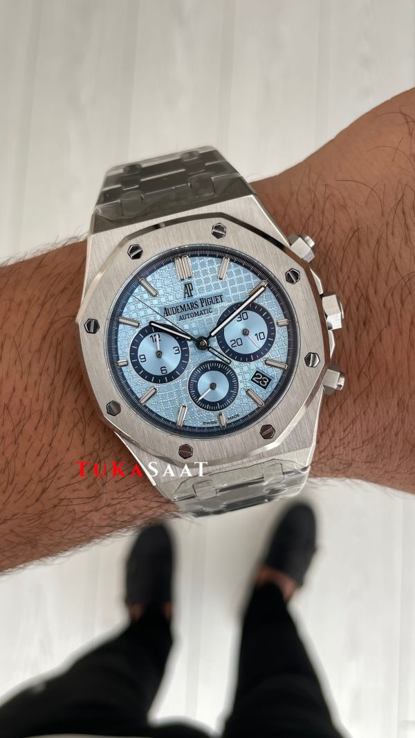 Audemars Piguet Royal Oak Chronograph Tifany 26331ST Ice Blue 41 mm Silver Replika Saat Audemars Piguet Royal Oak Chronograph Tifany 26331ST Ice Blue 41 mm Silver Replika Saat