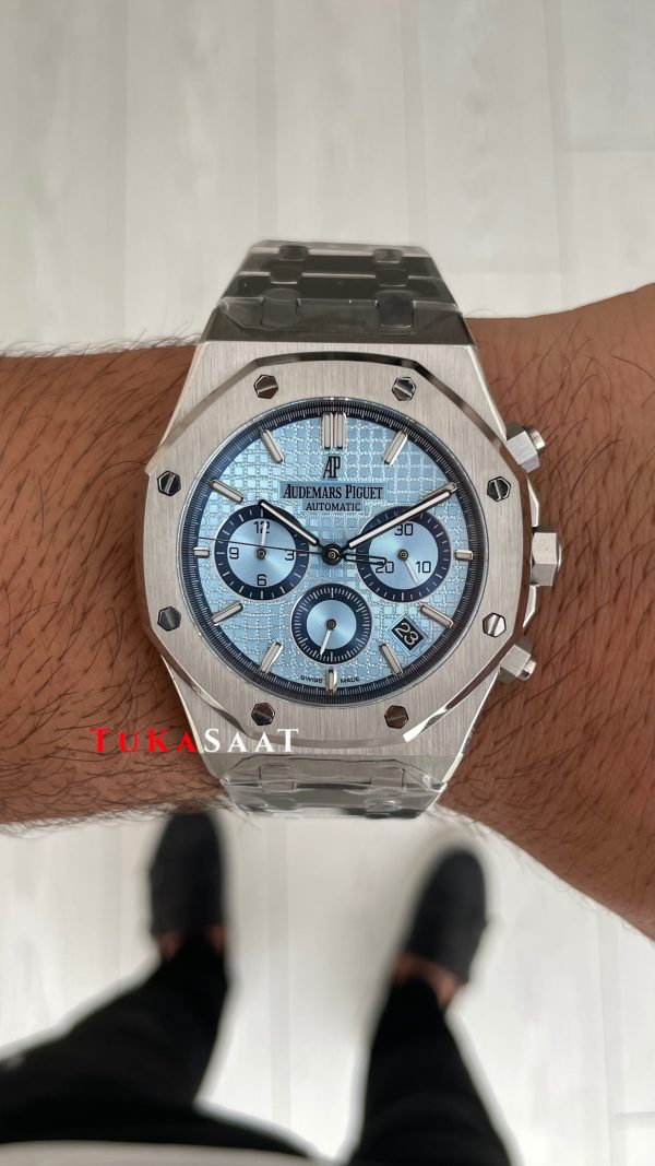 Audemars Piguet Royal Oak Chronograph Tifany 26331ST Ice Blue 41 mm Silver Replika Saat Audemars Piguet Royal Oak Chronograph Tifany 26331ST Ice Blue 41 mm Silver Replika Saat