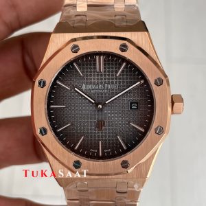 Audemars Piguet Royal Oak Jumbo Extra Thin Füme Gri Kadran 16202OR Rose 50th Anniversary Replika Saat