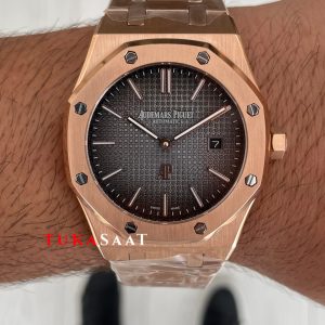 Audemars Piguet Royal Oak Jumbo Extra Thin Füme Gri Kadran 16202OR Rose 50th Anniversary Replika Saat