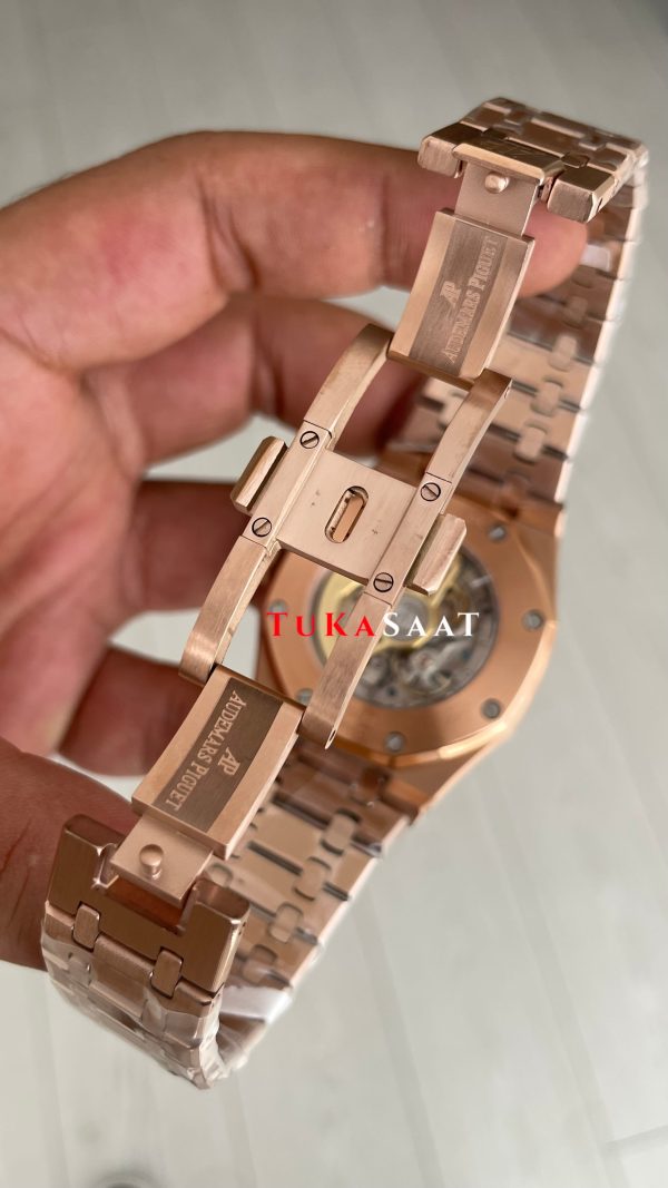 Audemars Piguet Royal Oak Jumbo Extra Thin Füme Gri Kadran 16202OR Rose 50th Anniversary Replika Saat