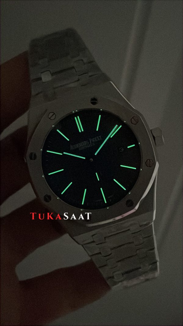 Audemars Piguet Royal Oak Jumbo Extra Thin Mavi Kadran 16202ST 50th Anniversary Replika Saat Audemars Piguet Royal Oak Jumbo Extra Thin Mavi Kadran 16202ST 50th Anniversary Replika Saat