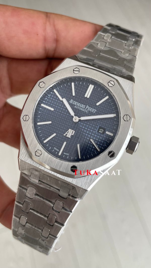 Audemars Piguet Royal Oak Jumbo Extra Thin Mavi Kadran 16202ST 50th Anniversary Replika Saat Audemars Piguet Royal Oak Jumbo Extra Thin Mavi Kadran 16202ST 50th Anniversary Replika Saat