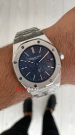 Audemars Piguet Royal Oak Jumbo Extra Thin Mavi Kadran 16202ST 50th Anniversary Replika Saat