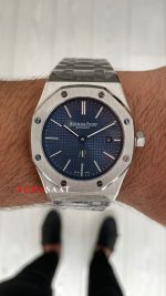 Audemars Piguet Royal Oak Jumbo Extra Thin Mavi Kadran 16202ST 50th Anniversary Replika Saat