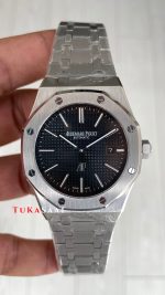 Audemars Piguet Royal Oak Jumbo Extra Thin Siyah Kadran 16202ST 50th Anniversary Replika Saat
