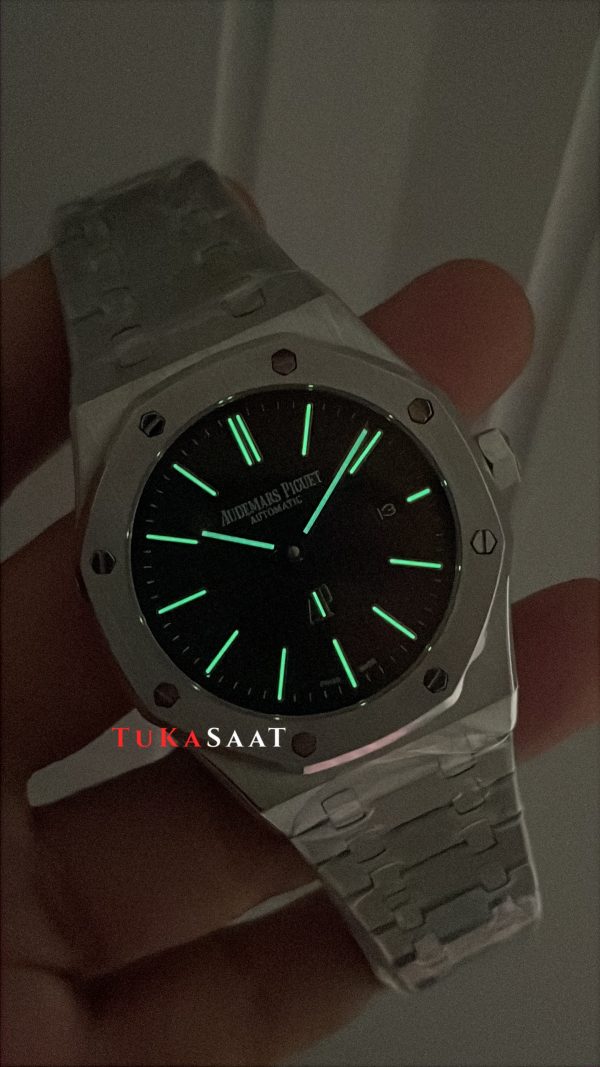 Audemars Piguet Royal Oak Jumbo Extra Thin Siyah Kadran 16202ST 50th Anniversary Replika Saat Audemars Piguet Royal Oak Jumbo Extra Thin Siyah Kadran 16202ST 50th Anniversary Replika Saat