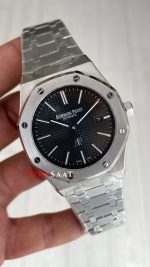 Audemars Piguet Royal Oak Jumbo Extra Thin Siyah Kadran 16202ST 50th Anniversary Replika Saat