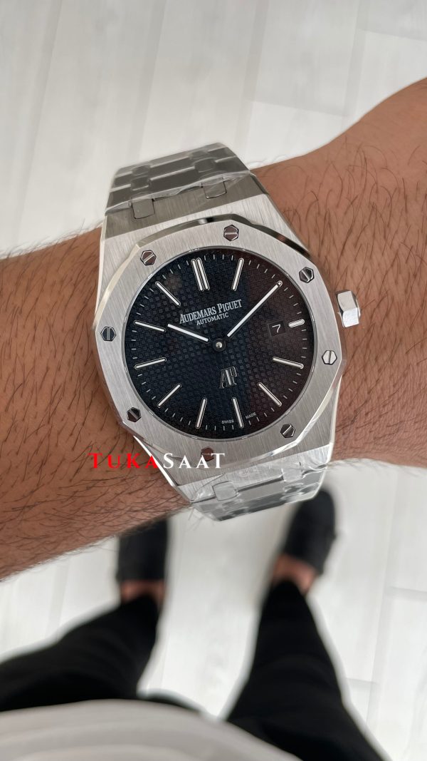 Audemars Piguet Royal Oak Jumbo Extra Thin Siyah Kadran 16202ST 50th Anniversary Replika Saat Audemars Piguet Royal Oak Jumbo Extra Thin Siyah Kadran 16202ST 50th Anniversary Replika Saat