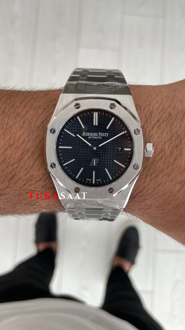 Audemars Piguet Royal Oak Jumbo Extra Thin Siyah Kadran 16202ST 50th Anniversary Replika Saat Audemars Piguet Royal Oak Jumbo Extra Thin Siyah Kadran 16202ST 50th Anniversary Replika Saat