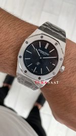 Audemars Piguet Royal Oak Jumbo Extra Thin Siyah Kadran 16202ST 50th Anniversary Replika Saat