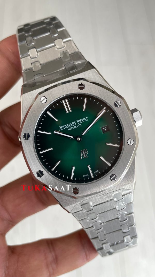 Audemars Piguet Royal Oak Jumbo Extra Thin Yeşil Kadran 16202PT 50th Anniversary Replika Saat Audemars Piguet Royal Oak Jumbo Extra Thin Yeşil Kadran 16202PT 50th Anniversary Replika Saat