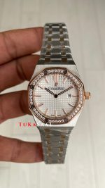 Audemars Piguet Royal Oak Lady Diamond Beyaz Kadran 67651SR Silver Rose 33mm Kadın Replika Saat