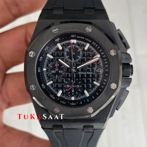 Audemars Piguet Royal Oak Offshore Carbon Siyah Kadran 26400AU Black 43mm Replika Saat