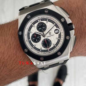 Audemars Piguet Royal Oak Offshore Chronograph Beyaz Kadran 26400SO Rubber 43 mm White Dial Replika Saat