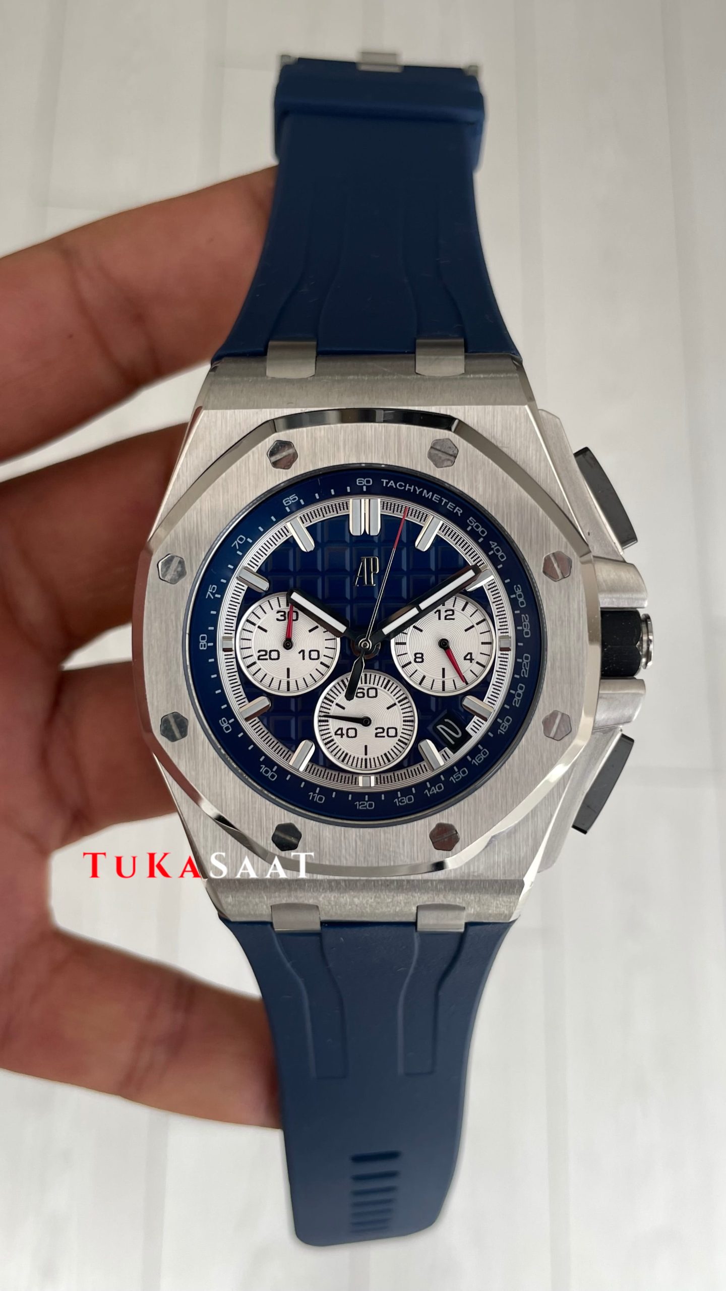 Audemars Piguet Royal Oak Offshore Chronograph Mavi Kadran 26420TI Rubber Blue Dial 43mm Replika Saat Audemars Piguet Royal Oak Offshore Chronograph Mavi Kadran 26420TI Rubber Blue Dial 43mm Replika Saat