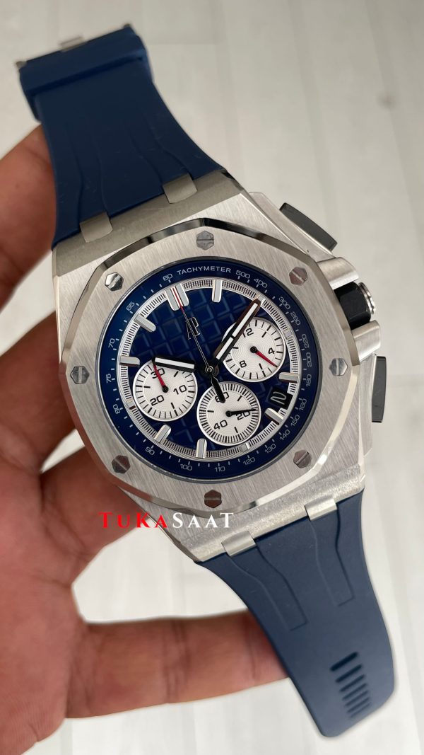 Audemars Piguet Royal Oak Offshore Chronograph Mavi Kadran 26420TI Rubber Blue Dial 43mm Replika Saat Audemars Piguet Royal Oak Offshore Chronograph Mavi Kadran 26420TI Rubber Blue Dial 43mm Replika Saat