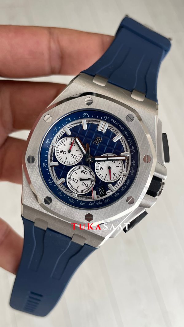 Audemars Piguet Royal Oak Offshore Chronograph Mavi Kadran 26420TI Rubber Blue Dial 43mm Replika Saat Audemars Piguet Royal Oak Offshore Chronograph Mavi Kadran 26420TI Rubber Blue Dial 43mm Replika Saat