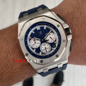 Audemars Piguet Royal Oak Offshore Chronograph Mavi Kadran 26420TI Rubber Blue Dial 43mm Replika Saat