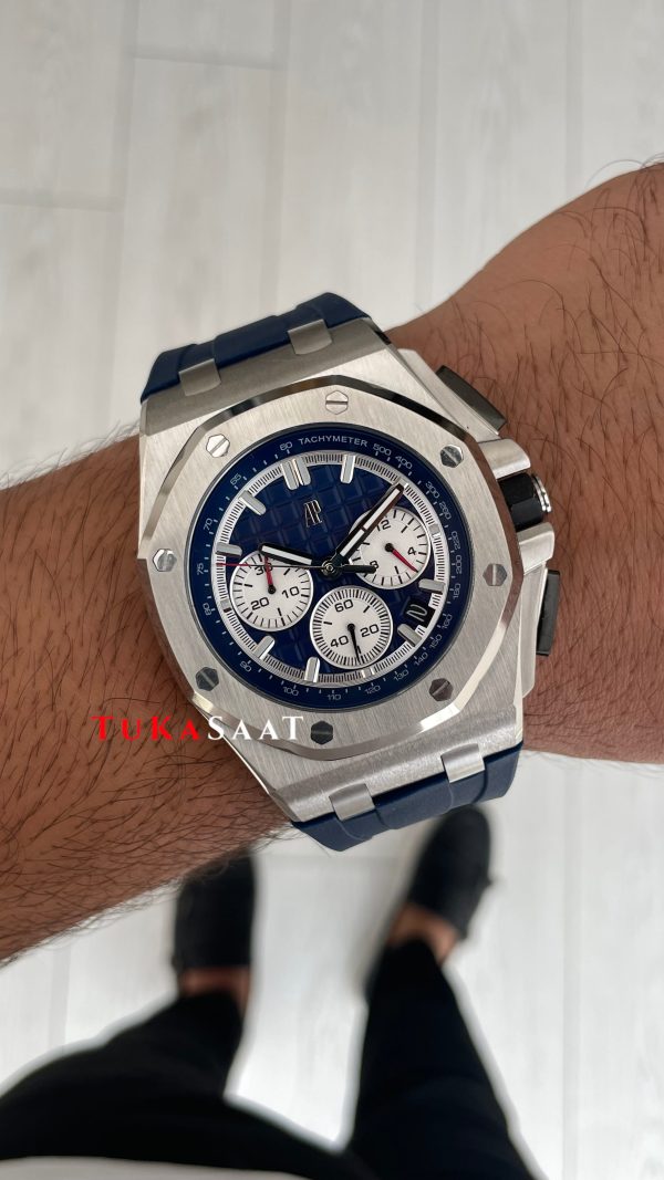 Audemars Piguet Royal Oak Offshore Chronograph Mavi Kadran 26420TI Rubber Blue Dial 43mm Replika Saat Audemars Piguet Royal Oak Offshore Chronograph Mavi Kadran 26420TI Rubber Blue Dial 43mm Replika Saat