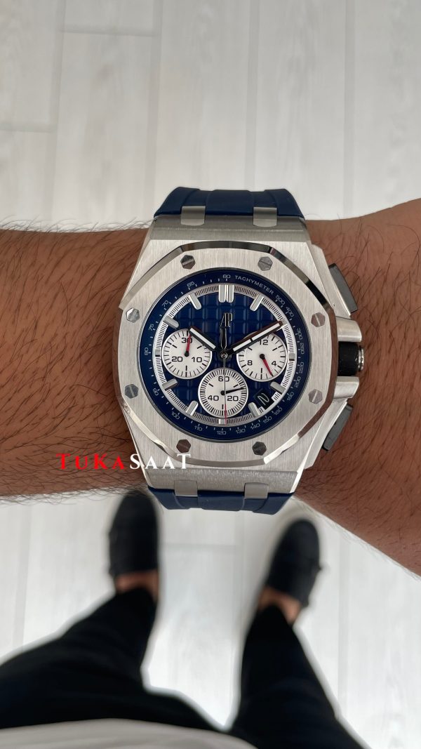 Audemars Piguet Royal Oak Offshore Chronograph Mavi Kadran 26420TI Rubber Blue Dial 43mm Replika Saat Audemars Piguet Royal Oak Offshore Chronograph Mavi Kadran 26420TI Rubber Blue Dial 43mm Replika Saat