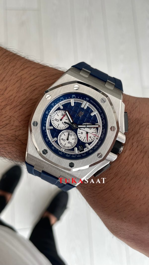 Audemars Piguet Royal Oak Offshore Chronograph Mavi Kadran 26420TI Rubber Blue Dial 43mm Replika Saat Audemars Piguet Royal Oak Offshore Chronograph Mavi Kadran 26420TI Rubber Blue Dial 43mm Replika Saat