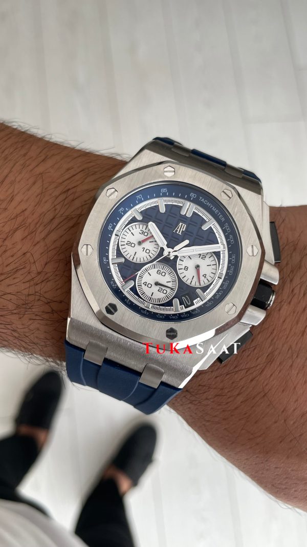 Audemars Piguet Royal Oak Offshore Chronograph Mavi Kadran 26420TI Rubber Blue Dial 43mm Replika Saat Audemars Piguet Royal Oak Offshore Chronograph Mavi Kadran 26420TI Rubber Blue Dial 43mm Replika Saat