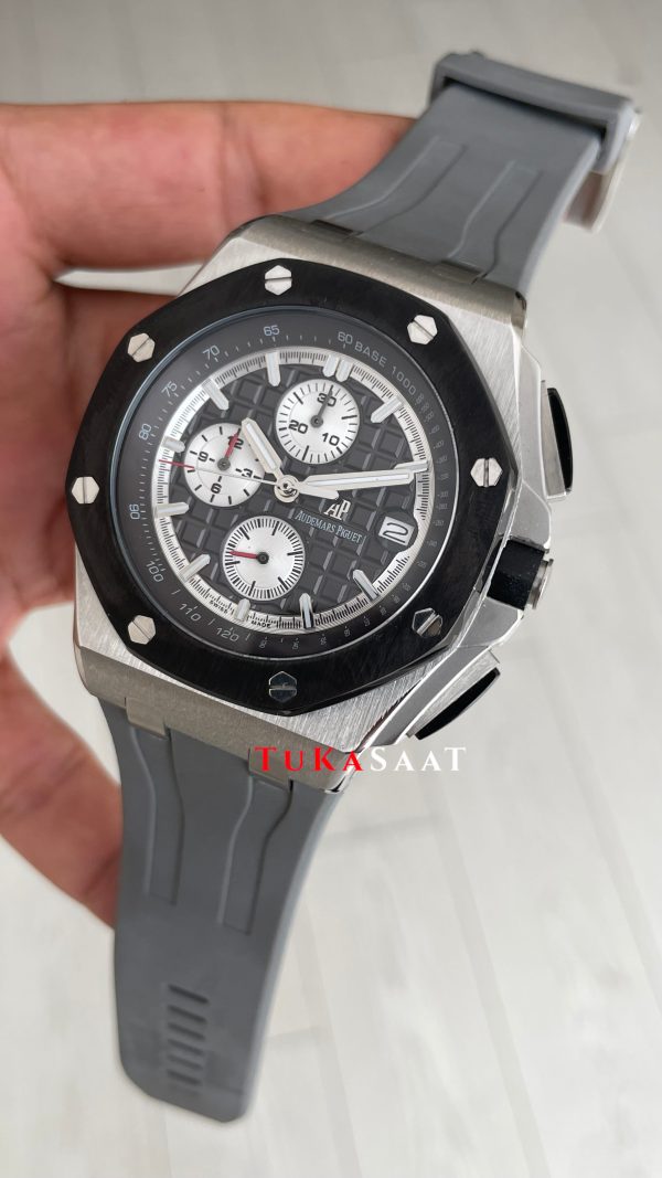 Audemars Piguet Royal Oak Offshore Chronograph Titanium Gri Kadran 43 mm 26400IO Grey Replika Saat Audemars Piguet Royal Oak Offshore Chronograph Titanium Gri Kadran 43 mm 26400IO Grey Replika Saat