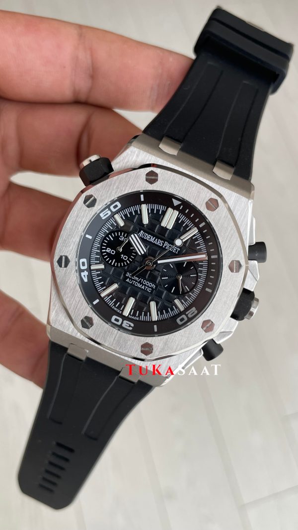 Audemars Piguet Royal Oak Offshore Diver Chronograph Siyah Kadran 26703ST Silver 42 mm Replika Saat Audemars Piguet Royal Oak Offshore Diver Chronograph Siyah Kadran 26703ST Silver 42 mm Replika Saat