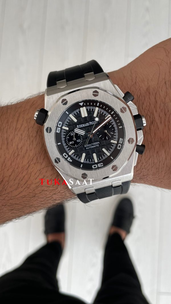 Audemars Piguet Royal Oak Offshore Diver Chronograph Siyah Kadran 26703ST Silver 42 mm Replika Saat Audemars Piguet Royal Oak Offshore Diver Chronograph Siyah Kadran 26703ST Silver 42 mm Replika Saat