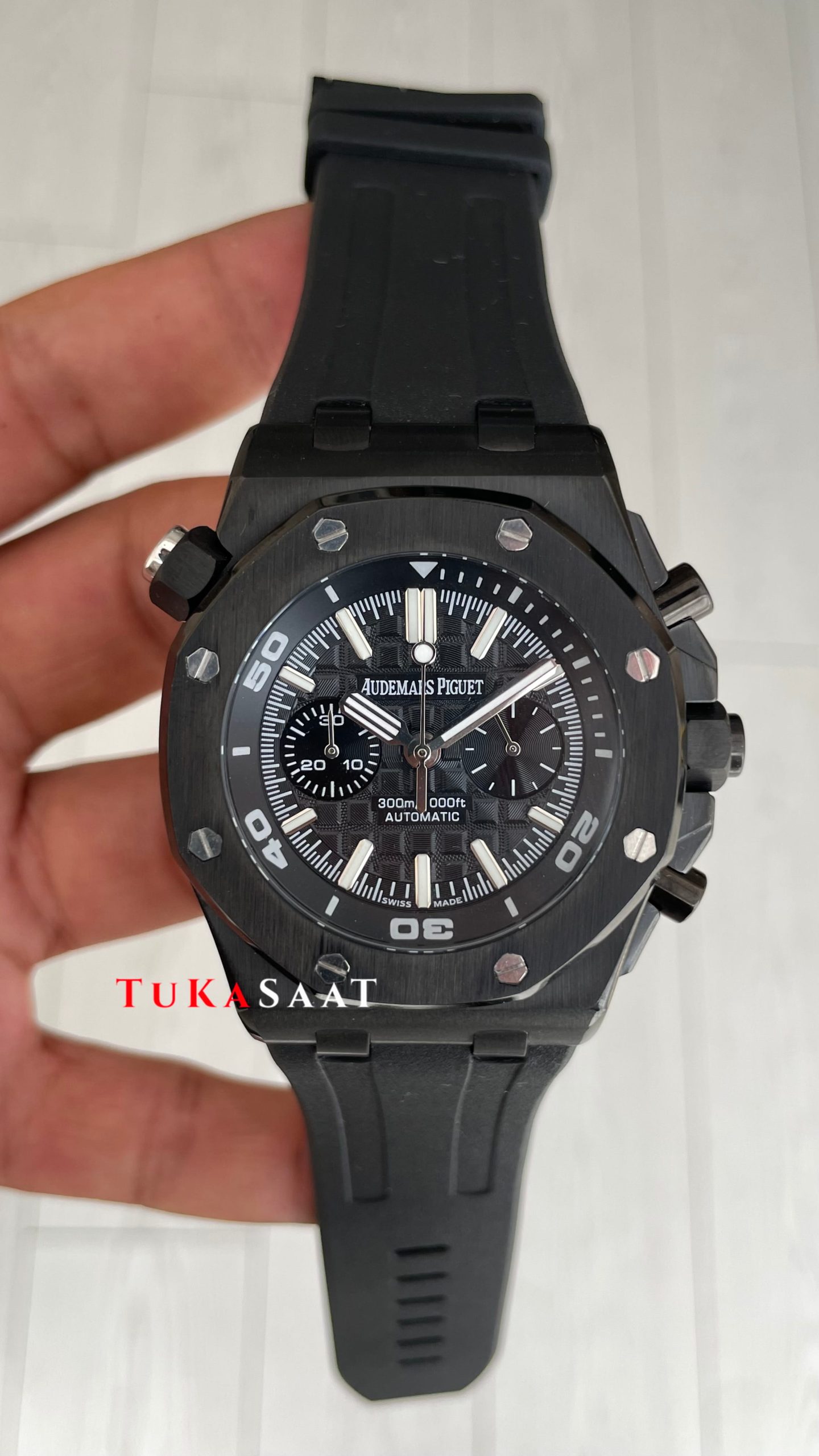 Audemars Piguet Royal Oak Offshore Diver Chronograph Siyah Kadran 42mm PVD Black Replika Saat Audemars Piguet Royal Oak Offshore Diver Chronograph Siyah Kadran 42mm PVD Black Replika Saat