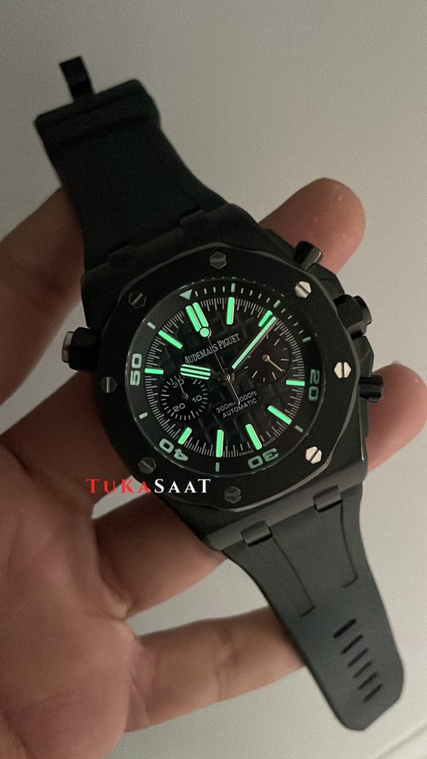 Audemars Piguet Royal Oak Offshore Diver Chronograph Siyah Kadran 42mm PVD Black Replika Saat Audemars Piguet Royal Oak Offshore Diver Chronograph Siyah Kadran 42mm PVD Black Replika Saat