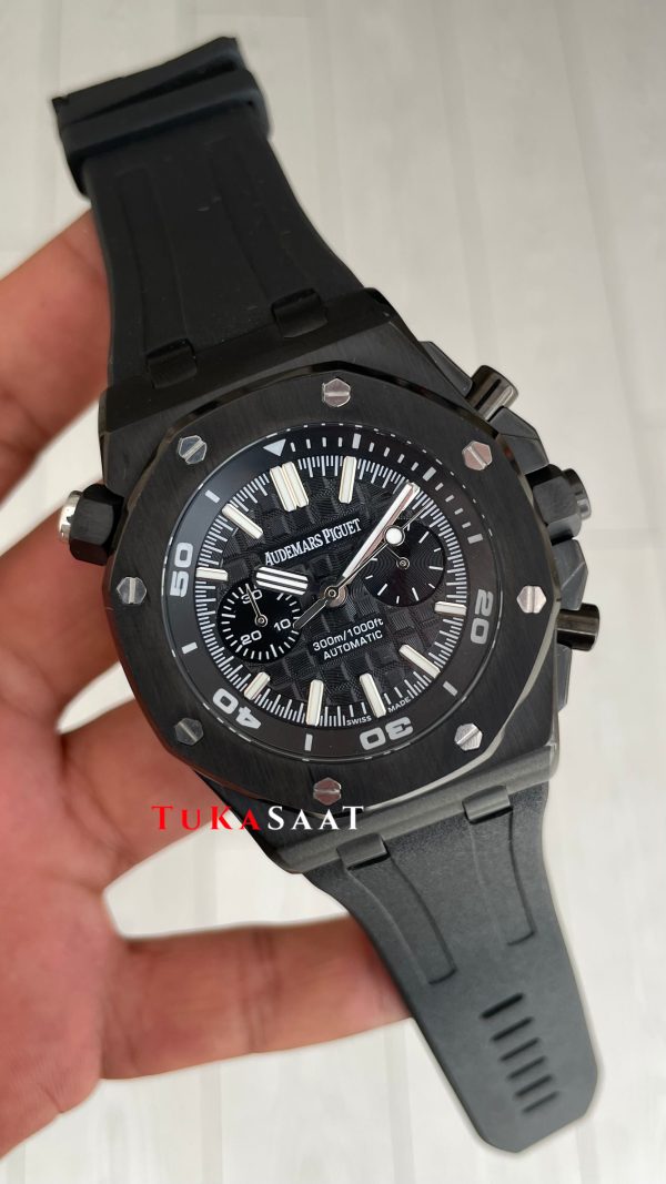 Audemars Piguet Royal Oak Offshore Diver Chronograph Siyah Kadran 42mm PVD Black Replika Saat Audemars Piguet Royal Oak Offshore Diver Chronograph Siyah Kadran 42mm PVD Black Replika Saat